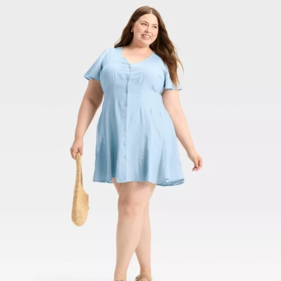 Women's Short Sleeve Button-Front Mini A-Line Dress - Universal Thread™ Size 1X - Picture 1 of 6